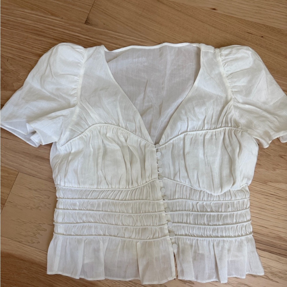 Frame Denim Cream Puff Sleeve Button-Front Top